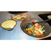 Cuisses de poulet sauce champignons et ses légumes